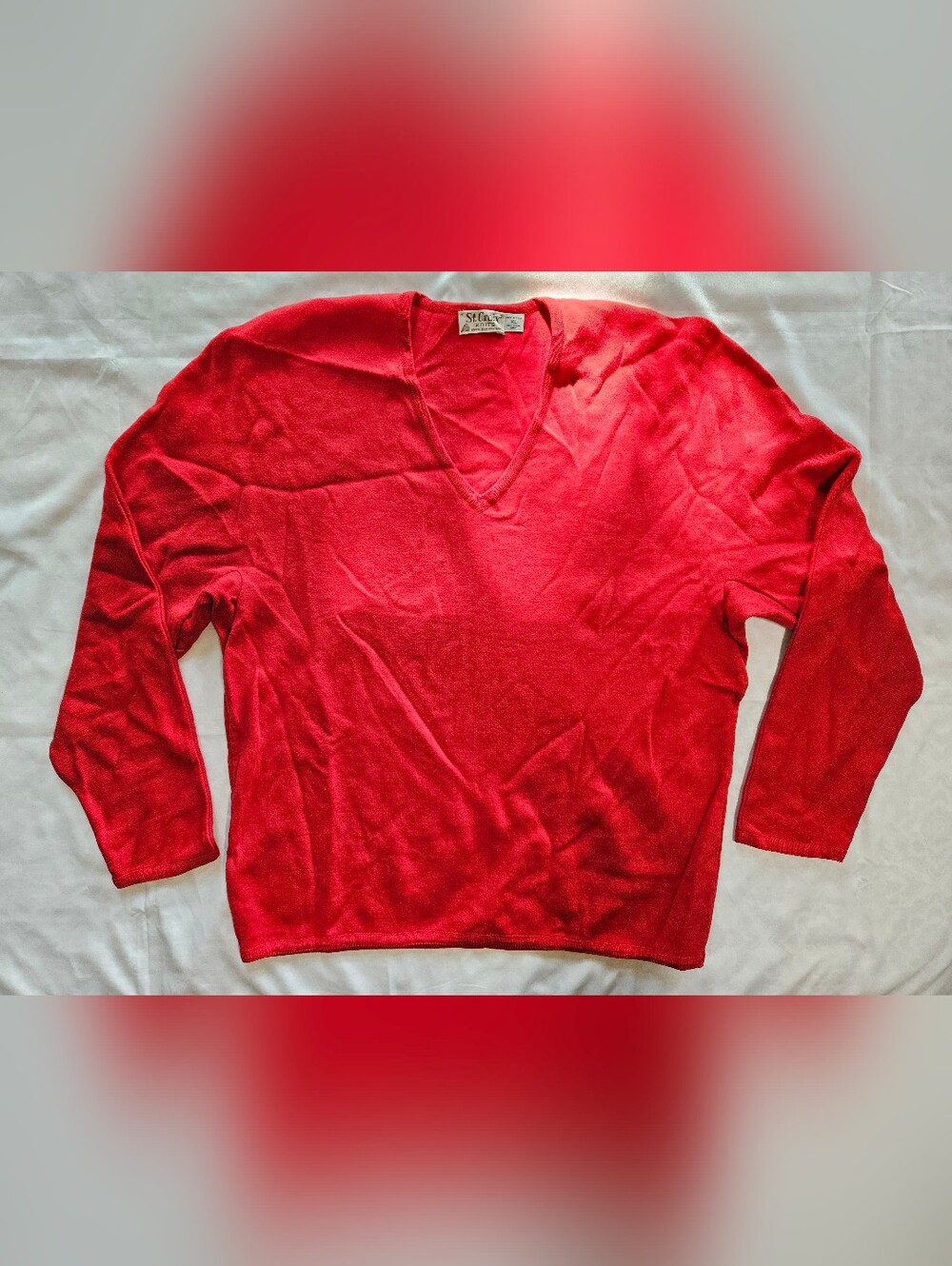 St Croix Knits Mens XL Vintage Red Zephyr Wool Sweater V Neck Long Sleeve USA